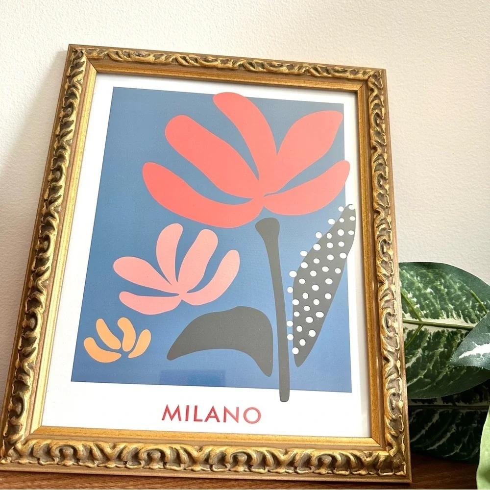Milano Italy Flower Market Poster Gold Framed Wall Art Retro Souvenir Print